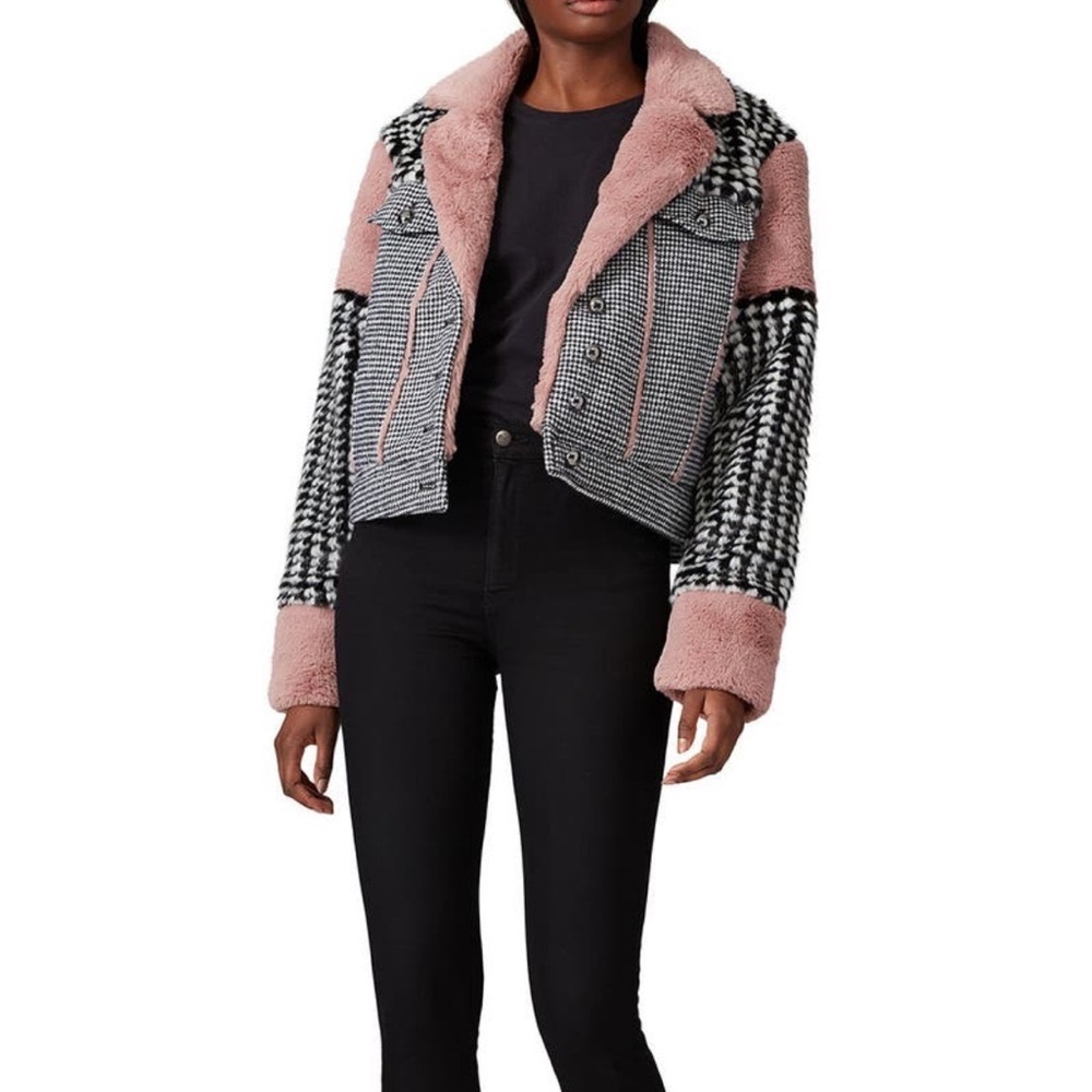 KENDALL + KYLIE Houndstooth Faux Fur Jacket S